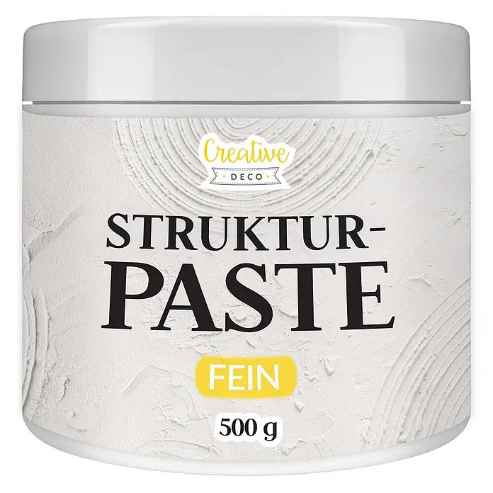 Creative Deco Speziallack Strukturpaste Feinkörnig 500 g Weiß - Weiß, Sonstiges, Sonstiges - Weiße Dose Creative Deco Struktur-Paste (Fein), 500g, mit texturiertem Etikett.