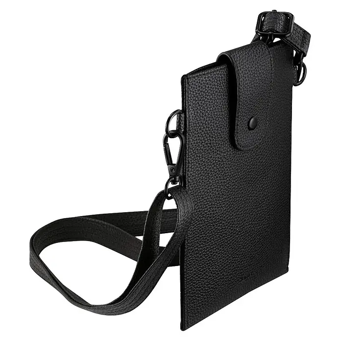 Hama Smartphone-Tasche 00137099 Cross-Body zum Umhängen 175 x 11cm - Schwarz - Schwarze Umhängetasche aus genarbtem Leder für Telefone mit verstellbarem Riemen.