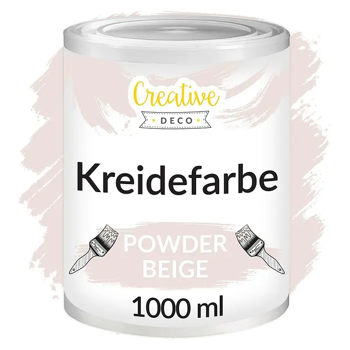 Creative Deco Speziallack Kreidefarbe für Möbel Puderbeige - Beige, Matt, 1 l, Wasserbasiert - Creative Deco 1000 ml Kreidefarbe in Puderbeige mit Pinsel-Illustrationen.