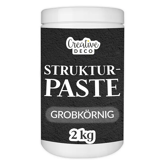 Creative Deco Speziallack Strukturpaste Grobkörnig 2 kg Schwarz - Schwarz, Sonstiges, 1 l, Sonstiges - Weiße Dose mit Creative DECO grobkörniger Strukturpaste, 2 kg.