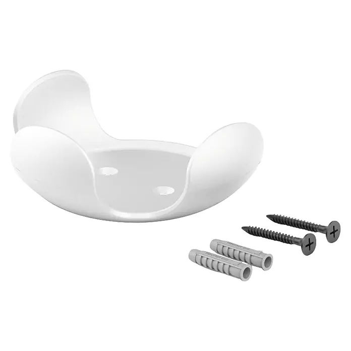 Hama Wandhalter 00220888 für Google Home/Nest mini - Weiß - Weißer Kunststoff-Wandhalter mit zwei grauen Dübeln und zwei schwarzen Schrauben zur Montage.