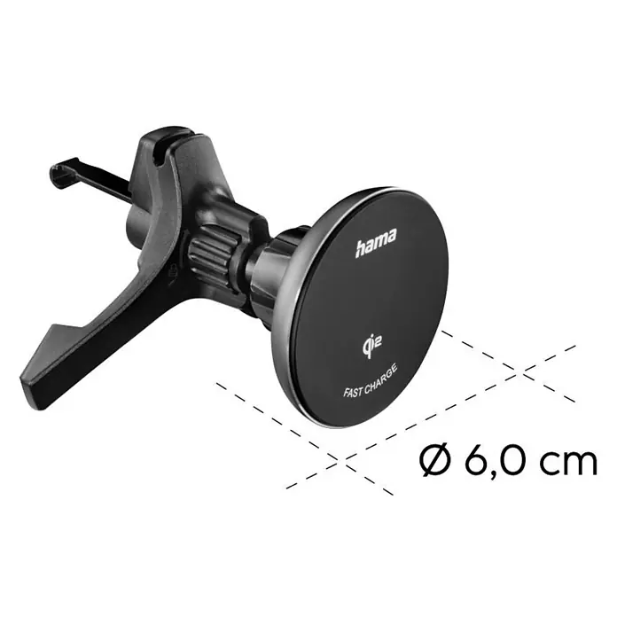 Hama Kfz-Smartphone-Halterung 15 W 201736 00201736 Ausgänge Induktionslade-Standard - Schwarz - Schwarze Hama Qi Schnelllade-Kfz-Halterung mit Lüftungsgitter-Klemme, Ladefläche 6,0 cm Durchmesser.