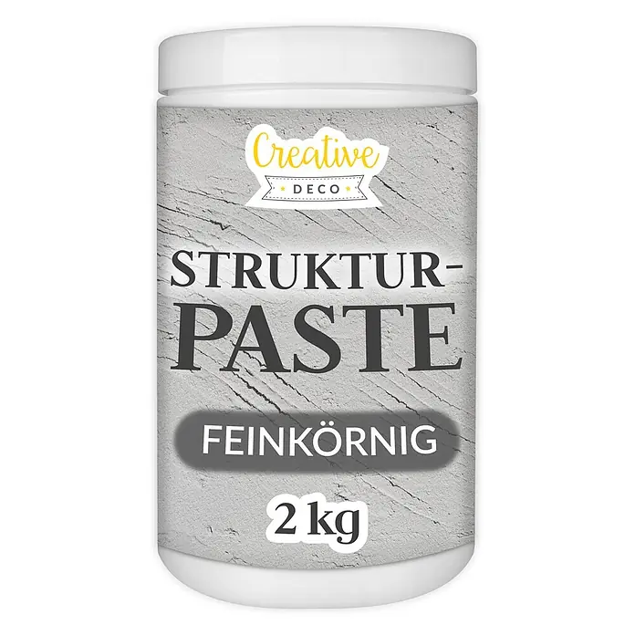 Creative Deco Speziallack Strukturpaste Feinkörnig 2 kg Grau - Grau, Sonstiges, 2 l, Sonstiges - Weiße Dose Creative Deco Feinkörnige Strukturpaste, 2 kg, mit grauem Strukturetikett.