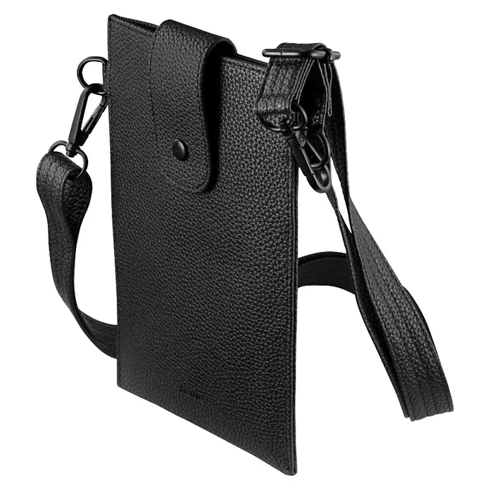 Hama Smartphone-Tasche 00137099 Cross-Body zum Umhängen 175 x 11cm - Schwarz - Schwarze Handytasche aus genarbtem Leder mit Klappe und verstellbarem Riemen.