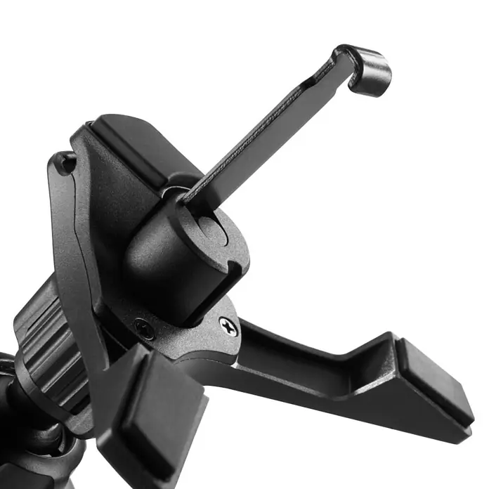 Hama Kfz-Smartphone-Halterung 15 W 201736 00201736 Ausgänge Induktionslade-Standard - Schwarz - Schwarze verstellbare Handyhalterung mit oberem Greifarm und unterer Stütze aus Kunststoff und Metall.