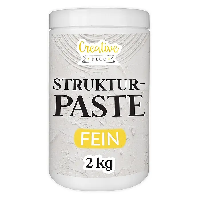 Creative Deco Speziallack Strukturpaste Feinkörnig 2 kg Weiß - Weiß, Sonstiges, Sonstiges - Weißer Plastikbehälter mit Creative DECO Feiner Struktur-Paste, 2 kg.