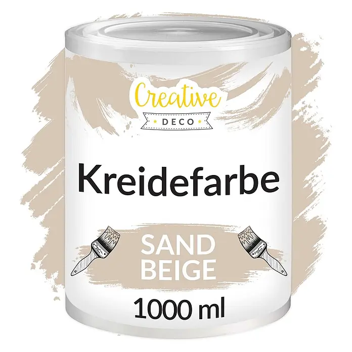 Creative Deco Speziallack Kreidefarbe für Möbel Sandbeige - Beige, Matt, 1 l, Wasserbasiert - 1000 ml Dose Creative Deco Kreidefarbe in Sand Beige.