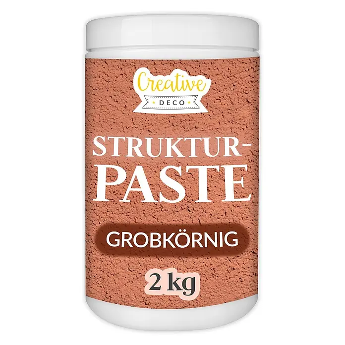Creative Deco Speziallack Strukturpaste Grobkörnig 2 kg Ziegelrot - Rot, Sonstiges, 2 l, Sonstiges - Weiße Dose grobkörnige Terrakotta-Strukturpaste, 2 kg.