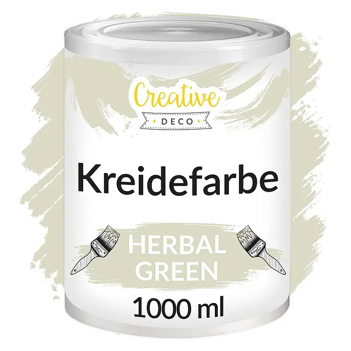 Creative Deco Speziallack Kreidefarbe für Möbel Kräutergrün - Grün, Matt, 1 l, Wasserbasiert - Weiße Dose Creative Deco Kreidefarbe Herbal Green, 1000 ml.