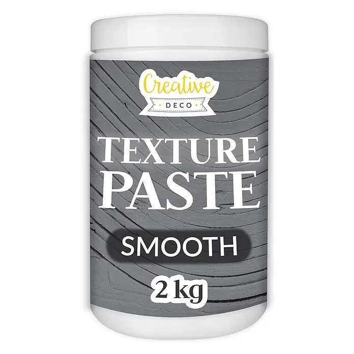 Creative Deco Speziallack Strukturpaste Glatt 2 kg Dunkelgrau - Grau - Weißer Tiegel Creative Deco glatte Texturpaste, 2kg, mit grauem strukturiertem Etikett.