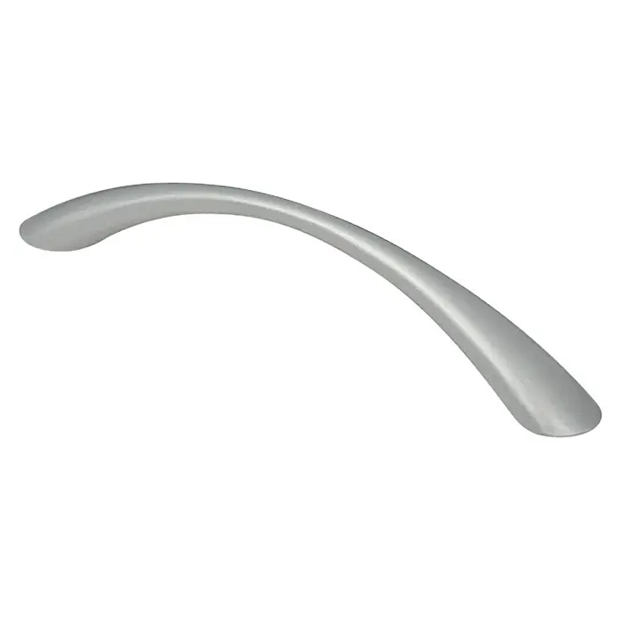 Rei Tirador para muebles - Largo: 151 mm, Tipo de tirador del mueble: Estribo, Cromo, Mate - Tirador de armario curvo, de color plateado, ideal para gabinetes y cajones modernos. Un elemento de diseño práctico y elegante.