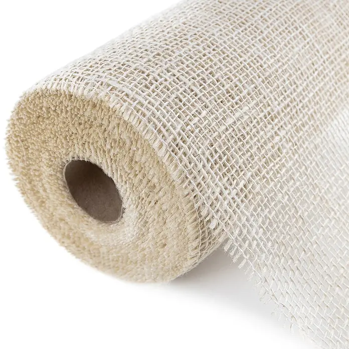 Creative Deco Bastelband Juteband Weiß 20cm x 10m - Weiß, 10 m - Rolle aus naturbeigem grob gewebtem Jutegewebe, ideal für Dekorationen und Bastelarbeiten.
