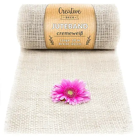 Creative Deco  Bastelband Juteband Weiß 20cm x 10m