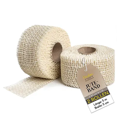 Creative Deco  Bastelband Juteband Weiß 2 Rollen 5cm x 5m