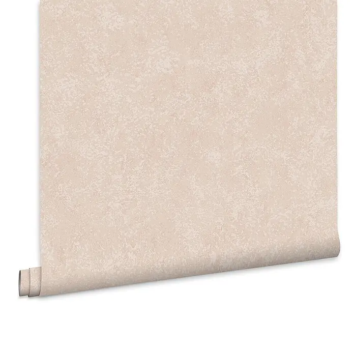 Laura Ashley Vliestapete Vliestapete Brindley - Rosa, Uni, 10 x 0,52 m - Helle beige, strukturierte Tapetenrolle, teilweise ausgerollt.