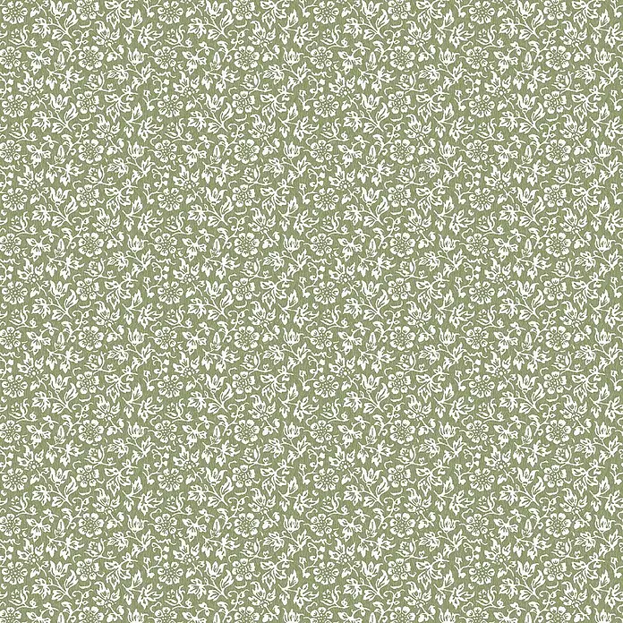 Laura Ashley Vliestapete Vliestapete Süßes Alyssum - Grün, Floral - Nahtloses grünes Muster mit aufwendigen weißen Blumen- und Blättermotiven.