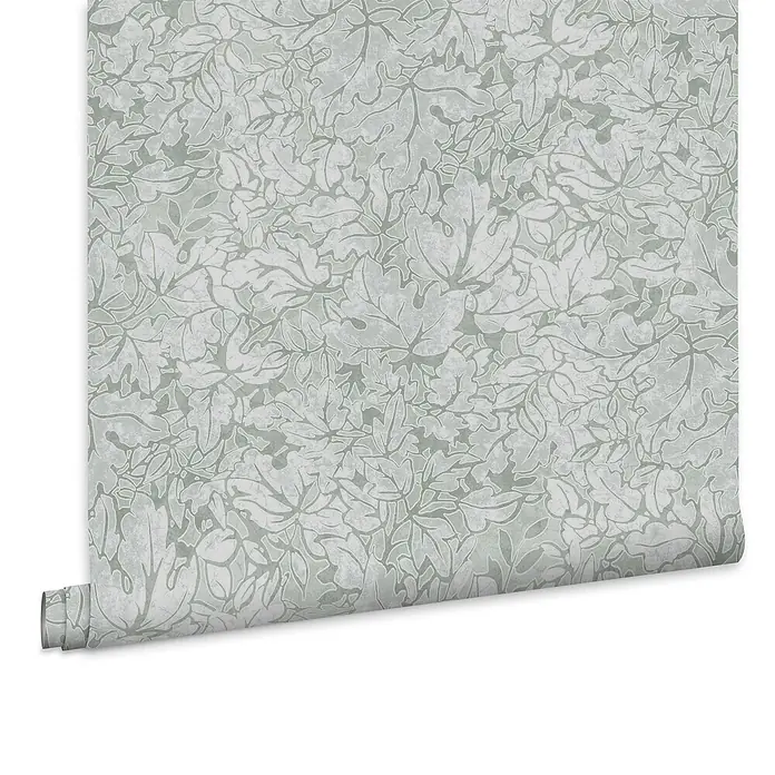 Laura Ashley Vliestapete Corrina Blatter - Grün, Floral, 1.000 x 52 cm - Mattgrüne Tapetenrolle mit dezentem Blattmuster.