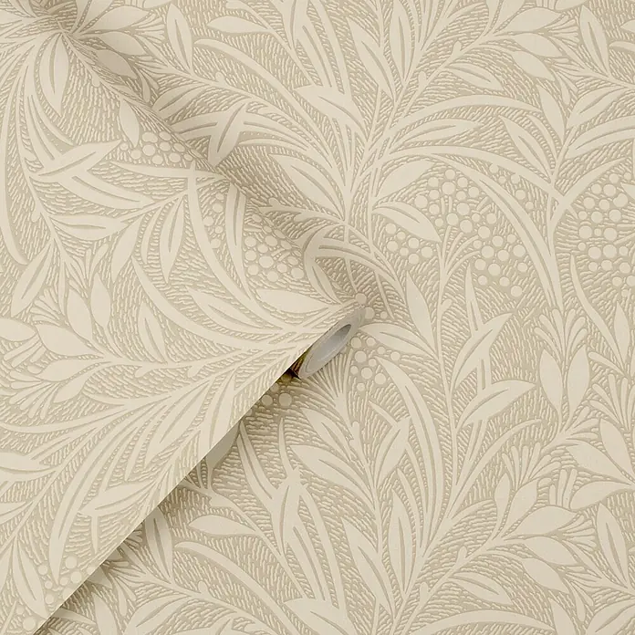 Laura Ashley Vliestapete Gerstenpflanzen - Beige, Floral, 1.000 x 52 cm - Cremefarbene Tapetenrolle mit strukturiertem Pflanzenmuster aus Blättern und Beeren.