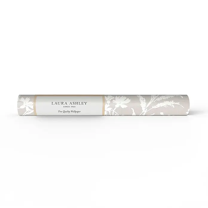 Laura Ashley Vliestapete Blumen Monoprint - Grau, Floral, 1.000 x 52 cm - Eine Rolle Laura Ashley Tapete mit cremefarbenem Hintergrund und weißem Blumenmuster.