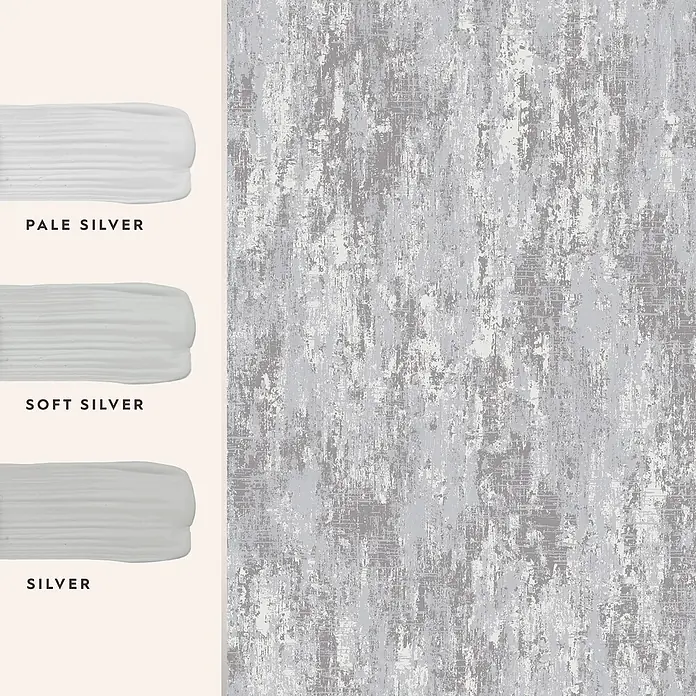 Laura Ashley Vliestapete Whinfell - Silber, Uni, 1.000 x 52 cm - Strukturierte silbergraue Tapete mit passenden Farbmustern: Helles Silber, Weiches Silber und Silber.
