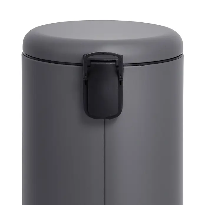 SVITA Treteimer T30 - 30 l, Metall, Schwarz - Dunkelgrauer zylindrischer Behälter mit grauem Deckel und schwarzem Verschluss.