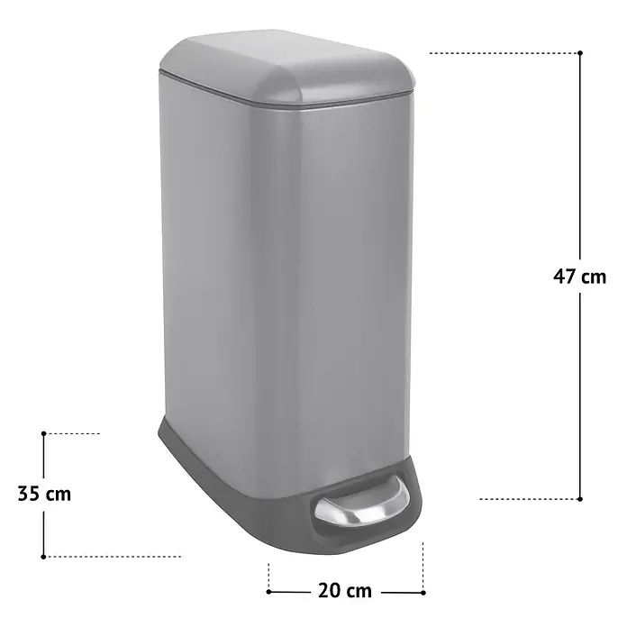 SVITA Treteimer TS12 - 12 l, Metall, Beige - Rechteckiger grauer Treteimer mit silbernem Fußpedal.