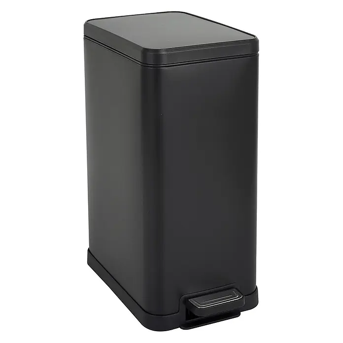 SVITA Treteimer STM15 - 15 l, Metall, Schwarz - Matter schwarzer, rechteckiger Abfalleimer mit Edelstahl-Tretmechanismus.