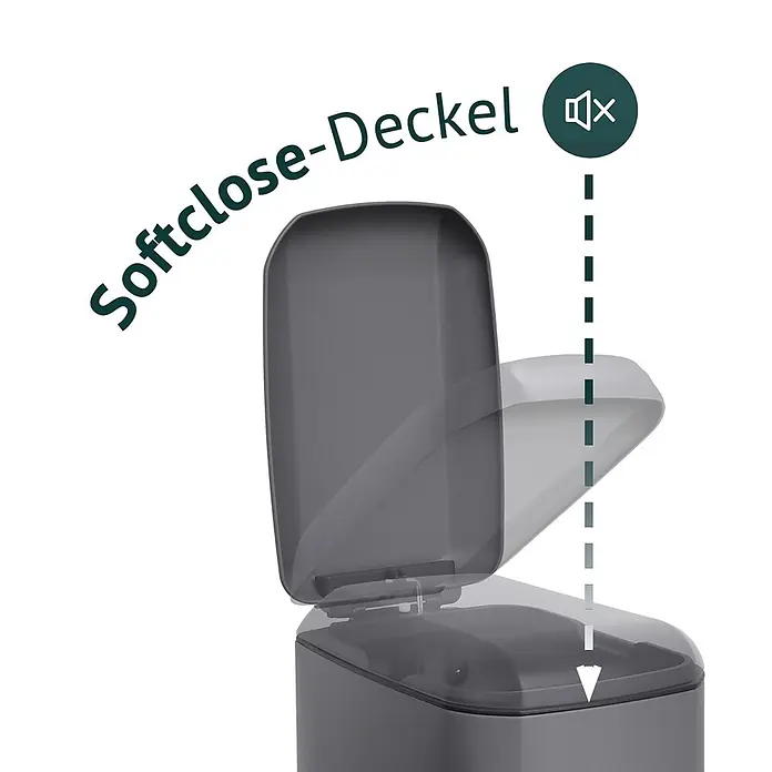 SVITA Treteimer TS12 - 12 l, Metall, Grau - Dunkelgrauer Mülleimer mit Softclose-Deckel, der sein leises, sanftes Schließen demonstriert.