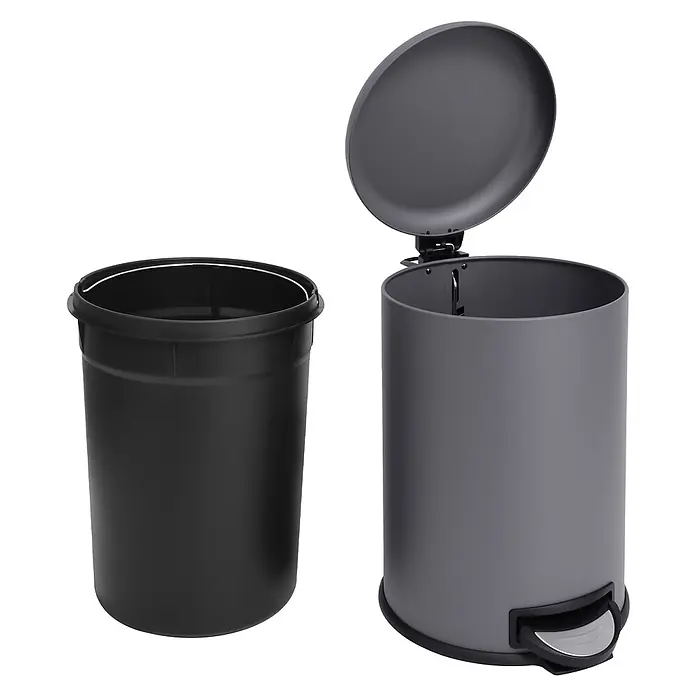 SVITA Treteimer T20 - 20 l, Metall, Schwarz - Grauer Treteimer mit offenem Deckel und separatem schwarzen Inneneimer.
