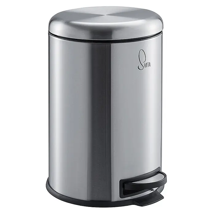 SVITA Treteimer T20 - 20 l, Metall, Silber - Runder Treteimer aus Edelstahl mit schwarzem Fußpedal. Silberne Oberfläche.