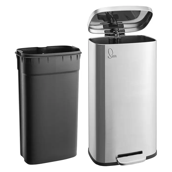 SVITA Treteimer TQ30 - 30 l, Metall, Silber - Quadratischer Edelstahl-Mülleimer mit offenem Deckel und separatem schwarzem Inneneimer.