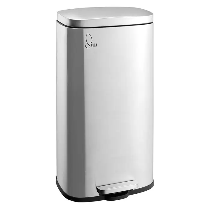 SVITA Treteimer TQ30 - 30 l, Metall, Silber - Silberfarbener rechteckiger Treteimer aus Edelstahl mit schwarzem Sockel.