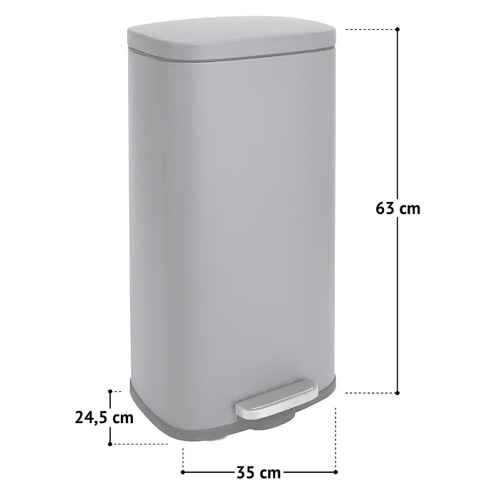 SVITA Treteimer TQ30 - 30 l, Metall, Silber - Grauer Treteimer, 63 cm hoch, 24,5 cm breit, 35 cm tief.