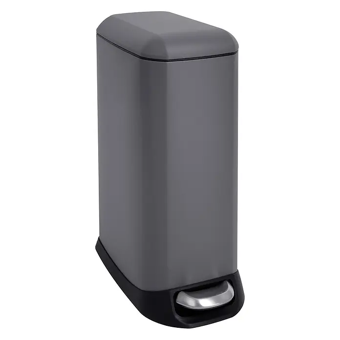 SVITA Treteimer TS20 - 20 l, Metall, Grau - Dunkelgrauer rechteckiger Treteimer mit schwarzem Sockel und silbernem Fußpedal für freihändige Bedienung.