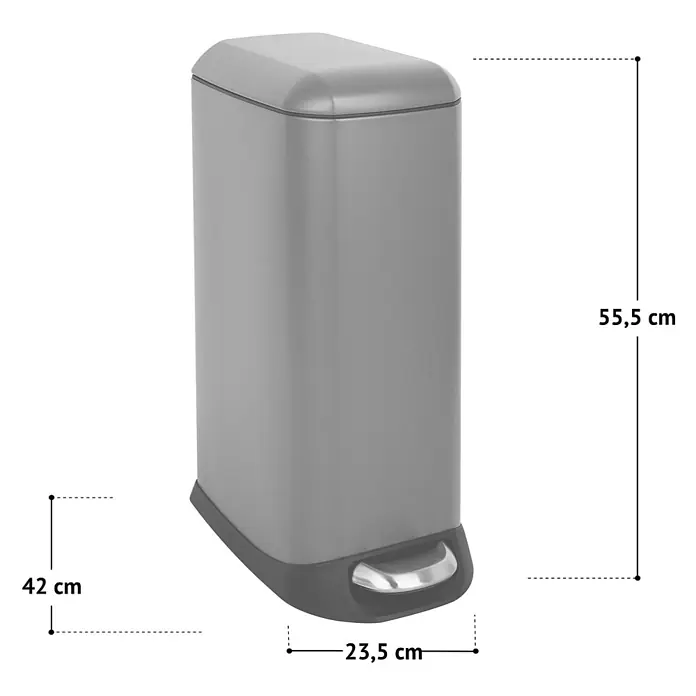 SVITA Treteimer TS20 - 0 l, Metall, Silber - Grauer, rechteckiger Treteimer mit Metall-Finish. Verfügt über ein Fußpedal zur berührungslosen Bedienung.