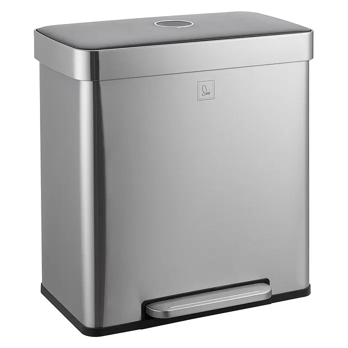SVITA Treteimer LT2X30 - 30 l, Metall, Silber - Rechteckiger Treteimer aus gebürstetem Edelstahl mit dunkelgrauem Deckel und silbernem Fußpedal mit schwarzer Umrandung.