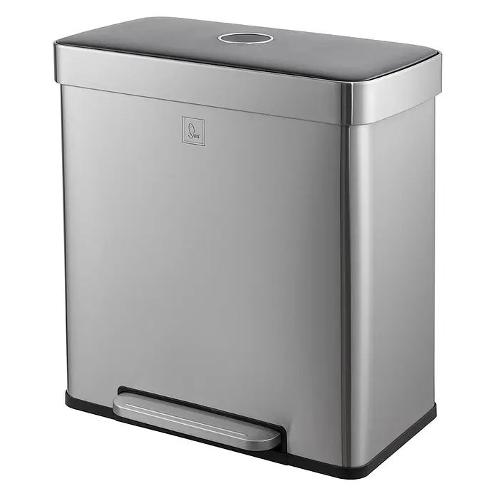 SVITA Treteimer LT2X30 - 30 l, Metall, Silber - Rechteckiger Treteimer aus Edelstahl mit schwarzem Deckel und silbernem Fußpedal.
