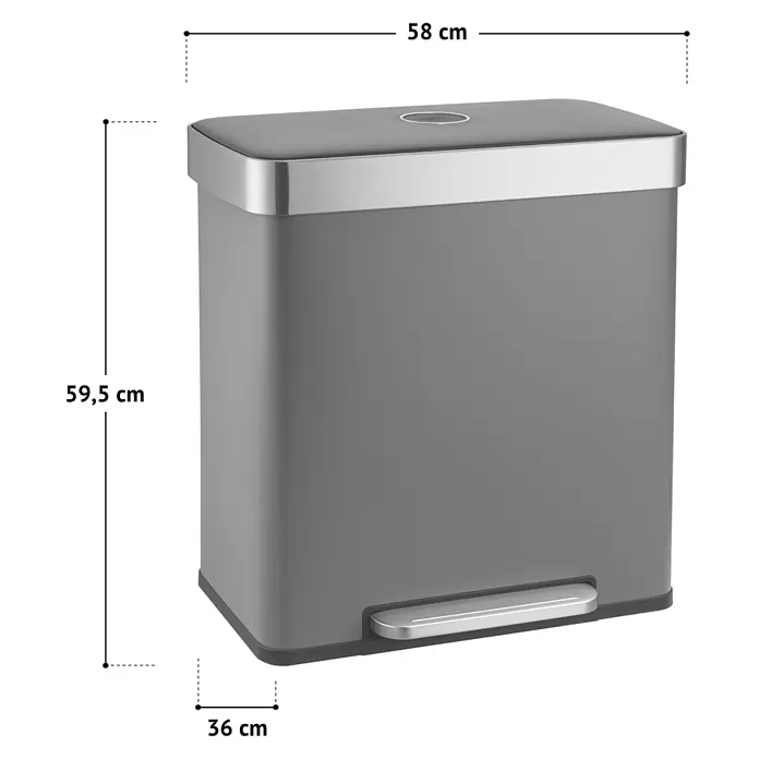 SVITA Treteimer LT2X30 - 30 l, Metall, Beige - Grauer rechteckiger Treteimer mit Edelstahldeckel und Fußpedal.