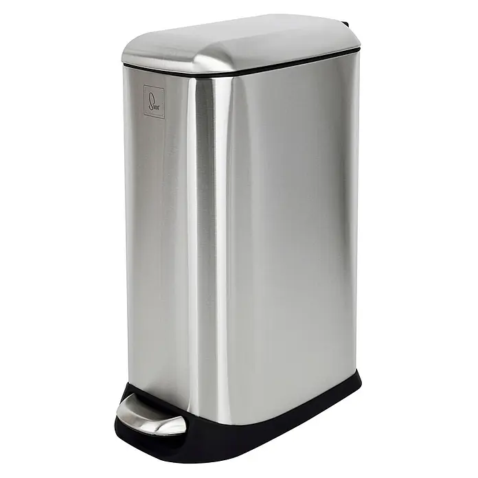 SVITA Treteimer TS20 - 0 l, Metall, Silber - Rechteckiger Edelstahl-Mülleimer mit Fußpedal und schwarzem Sockel.