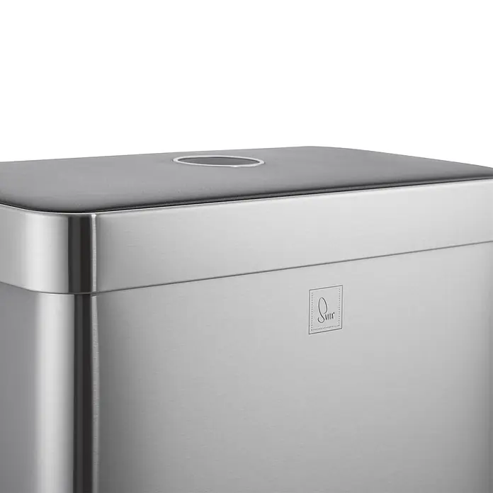 SVITA Treteimer LT2X30 - 30 l, Metall, Silber - Nahaufnahme eines Spenders aus gebürstetem Edelstahl mit dunkelgrauer Oberseite, ovaler Öffnung und „Svita“-Logo.