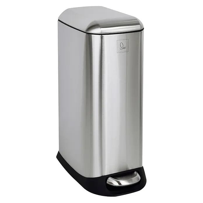SVITA Treteimer TS20 - 0 l, Metall, Silber - Edelstahl-Treteimer mit schwarzem Sockel und Fußpedal. Der rechteckige Mülleimer hat eine gebürstete Oberfläche.
