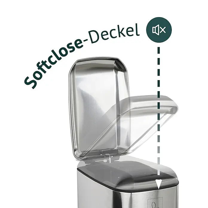 SVITA Treteimer TS12 - 12 l, Metall, Silber - Softclose-Deckel eines Edelstahl-Mülleimers, der sanft schließt.