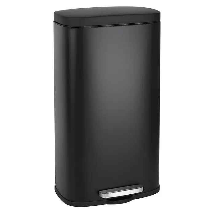 SVITA Treteimer TQ30 - 30 l, Metall, Schwarz - Mattschwarzer, rechteckiger Treteimer mit silberfarbenem Fußpedal zur berührungslosen Bedienung.