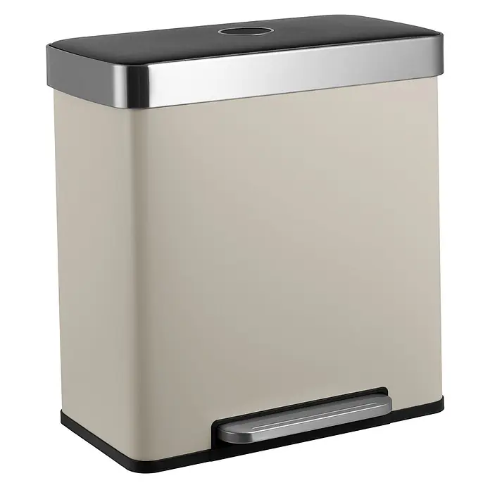 SVITA Treteimer LT2X30 - 30 l, Metall, Beige - Beigefarbener rechteckiger Treteimer mit schwarzem Deckel und silbernem Pedal.