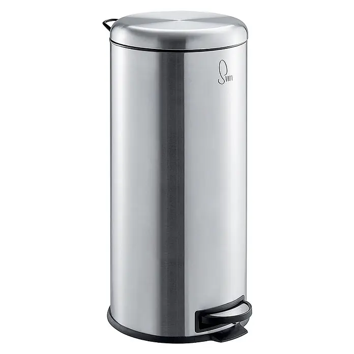 SVITA Treteimer T30 - 30 l, Metall, Silber - Edelstahl-Treteimer in Silber mit schwarzen Akzenten und Fußpedal für berührungslose Bedienung.
