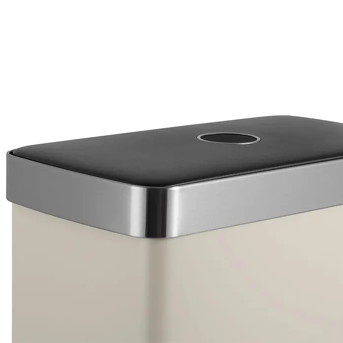 SVITA Treteimer LT2X30 - 30 l, Metall, Beige - Rechteckiger beiger Behälter mit dunkelgrauem Deckel, gebürstetem Metallrand und ovaler Öffnung.