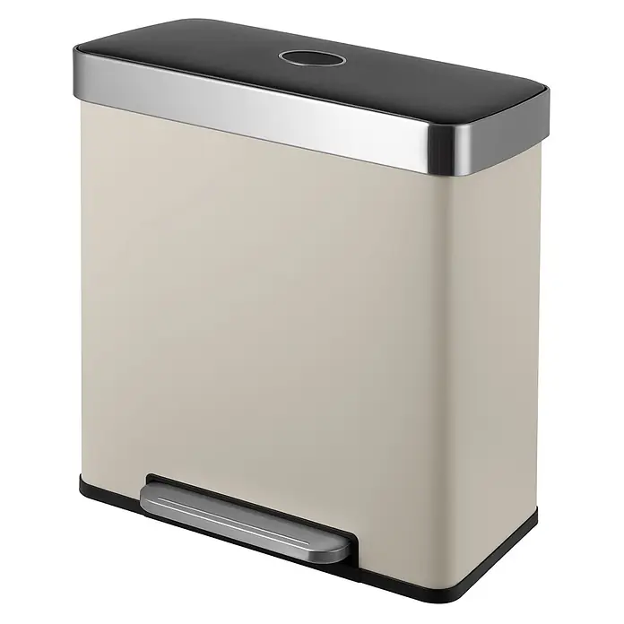 SVITA Treteimer LT2X30 - 30 l, Metall, Beige - Rechteckiger beiger Treteimer mit schwarzem Deckel, silberner Leiste und passendem silbernen Fußpedal.