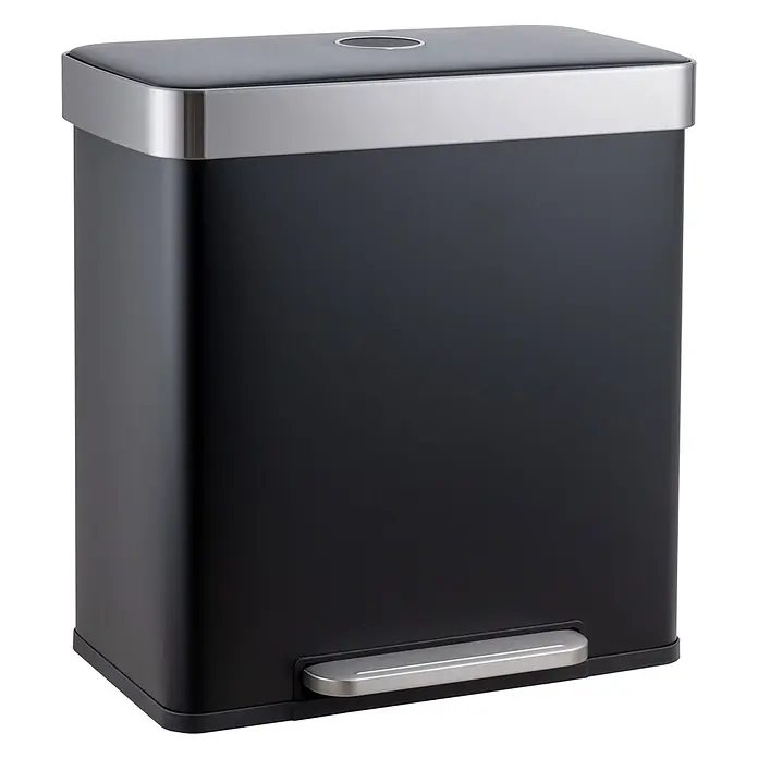SVITA Treteimer LT2X30 - 30 l, Metall, Schwarz - Rechteckiger schwarzer Mülleimer mit dunkelgrauem Deckel, Edelstahlverkleidung und Fußpedal.