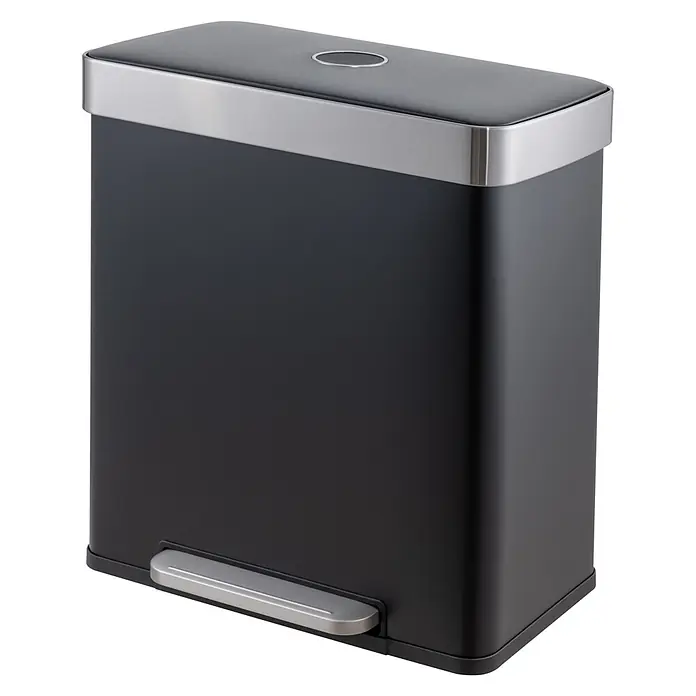 SVITA Treteimer LT2X30 - 30 l, Metall, Schwarz - Rechteckiger schwarzer Mülleimer mit Edelstahldeckelrahmen und Fußpedal.