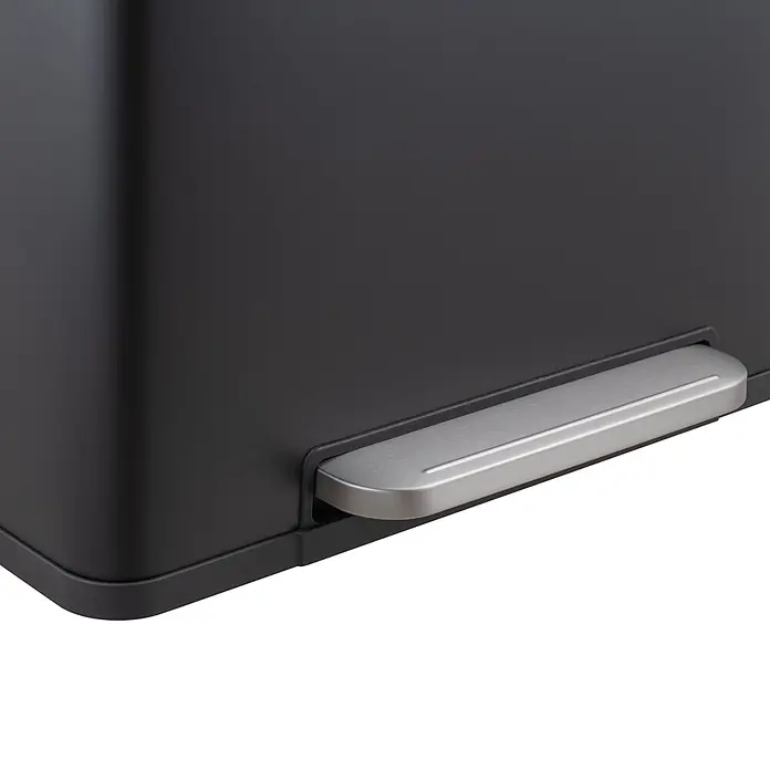 SVITA Treteimer LT2X30 - 30 l, Metall, Schwarz - Schwarzer Mülleimer mit silbernem, gebürstetem Fußpedal.